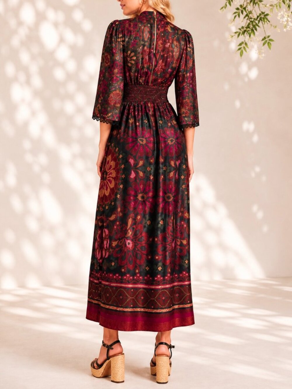 Farm Rio x Anthropologie Mock Neck Floral Maxi Dress Size S - Picture 3 of 10